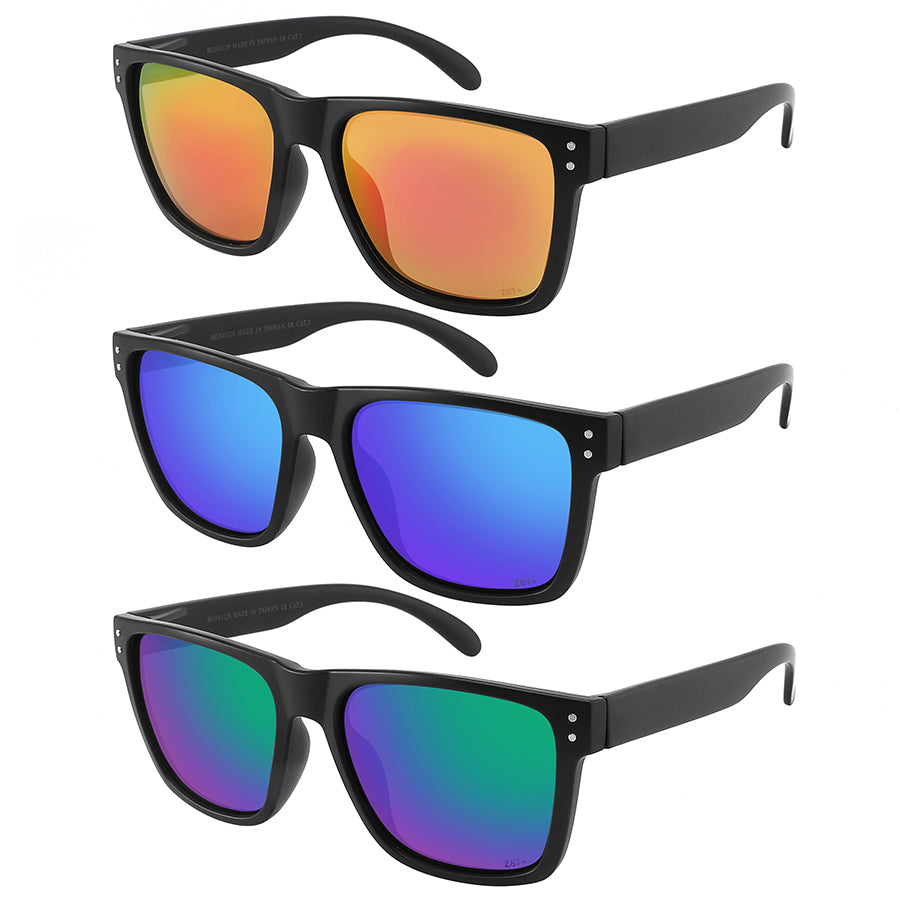 BIG AND TALL COLOR MIRROR SAFETY Z87+ SQUARE SUNGLASS WHOLESALE BG541128A/REV