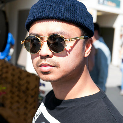 Round Bronze Metal Goth Steampunk Sunglass - Ivan 3