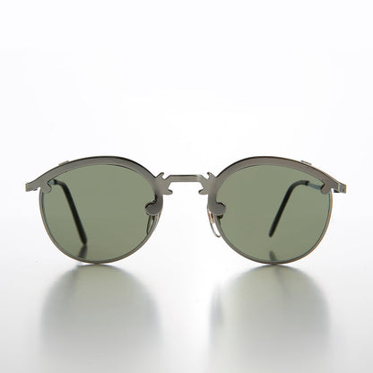 Round 90s Metal Unique Sunglass with Arrow Nose Bridge - Charmer